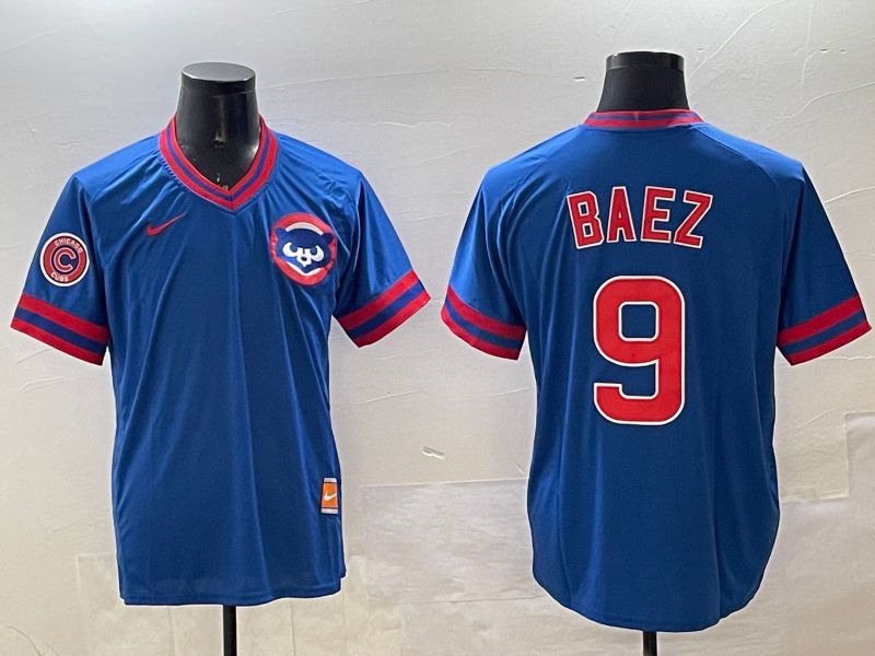 Men Chicago Cubs #9 Baez Blue Throwback Game 2025 Nike MLB Jersey style 2